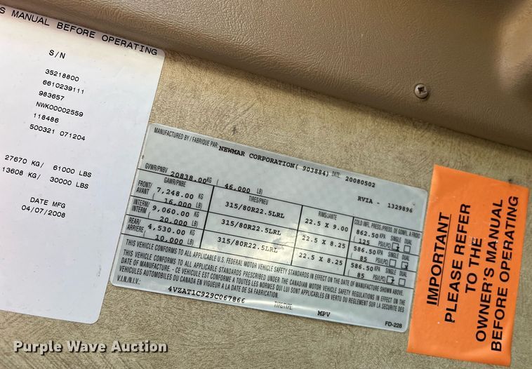 image for item DQ2261 2009 Newmar Mountain Aire  RV