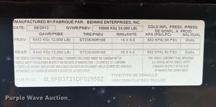 image for item DQ2300 2013 B-B Trailers  equipment trailer