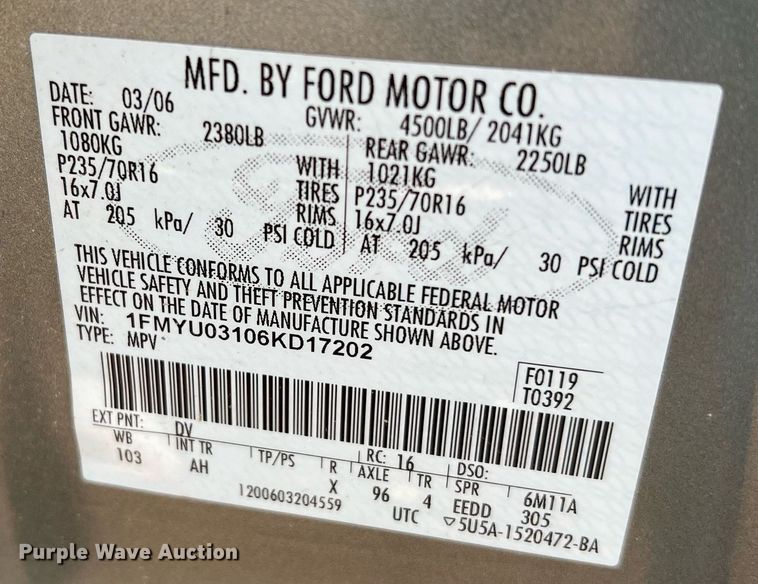 image for item DQ2305 2006 Ford Escape XLT  SUV