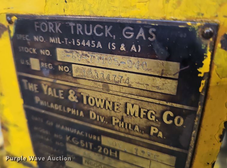 image for item DS5694 1951 Yale & Towne Mfg. Co KG5IT-20H  forklift