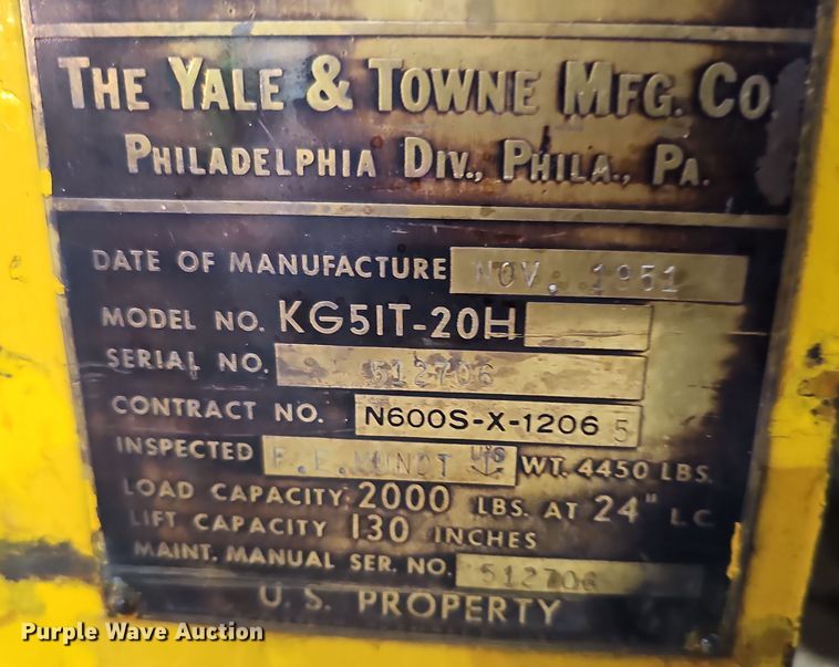 image for item DS5694 1951 Yale & Towne Mfg. Co KG5IT-20H  forklift