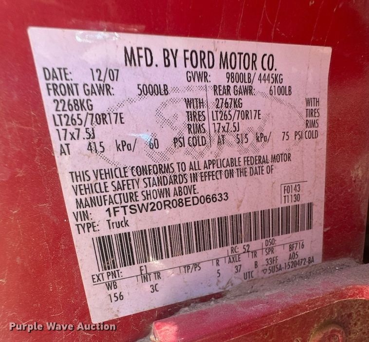 image for item IU9032 2008 Ford F250 Super Duty XLT  Crew Cab pickup truck