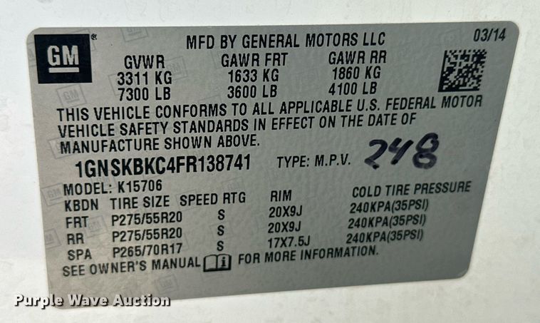 image for item IU9100 2015 Chevrolet Tahoe  SUV