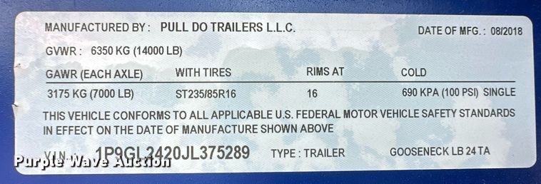 image for item IU9114 2018 Pull Do  equipment trailer