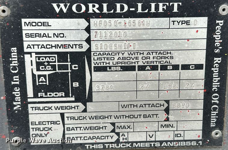 image for item IU9120 Worldlift WFD50-16584W  forklift