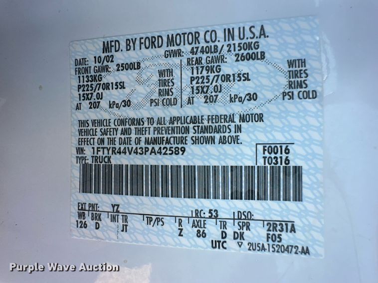 image for item IU9142 2003 Ford Ranger  SuperCab pickup truck