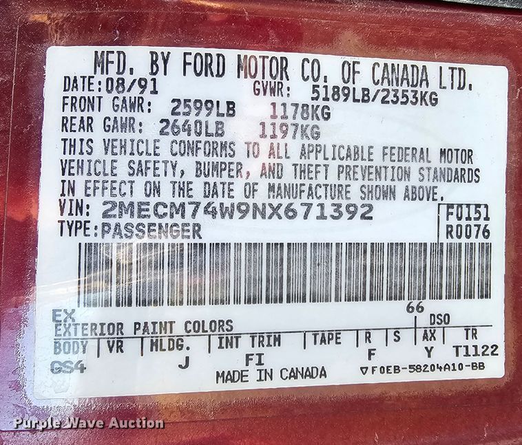 image for item KG9542 1992 Mercury Grand Marquis GS