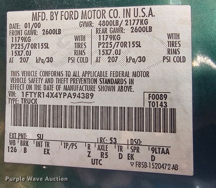 image for item KG9548 2000 Ford Ranger XLT  SuperCab pickup truck