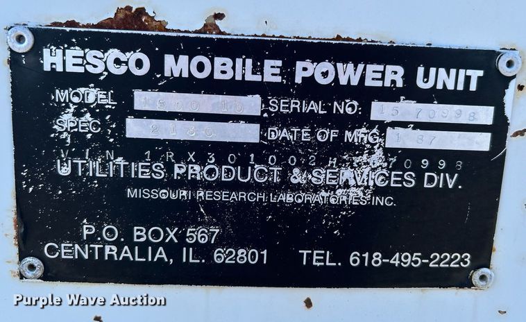image for item KH9603 1987 Hesco Mobile Power Unit 150010  power unit trailer