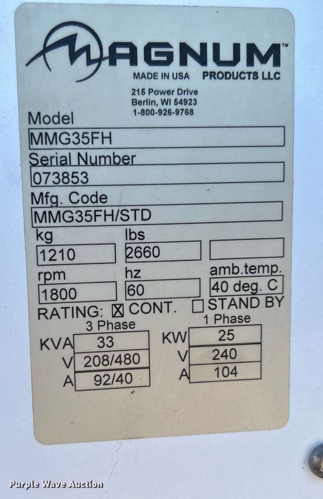 image for item KH9605 2007 Magnum MMG35FH  generator