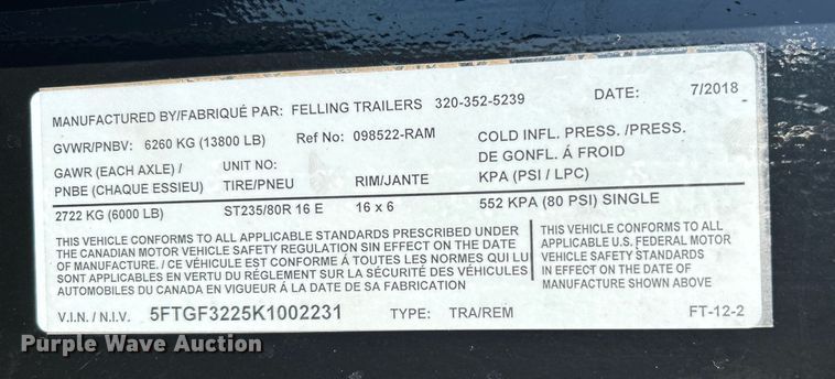 image for item KH9616 2019 Felling Trailers FT-12-2  equipment trailer