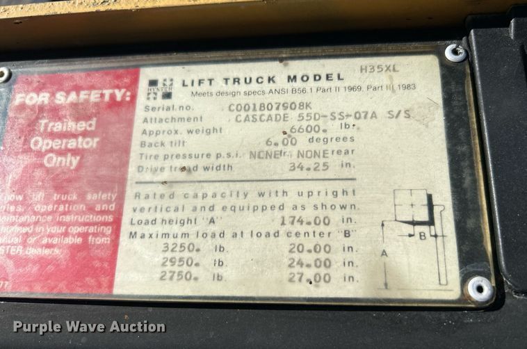 image for item KH9620 Hyster H35XL  forklift