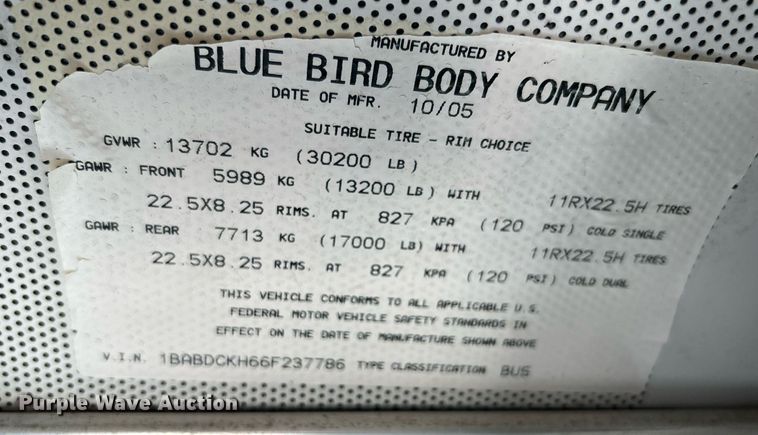 image for item KH9623 2006 Blue Bird  school bus