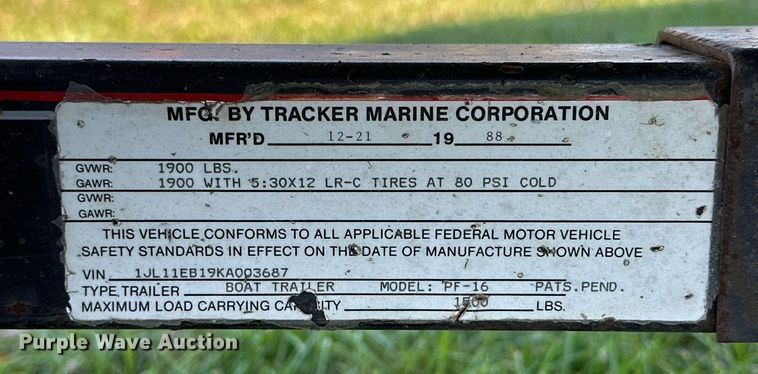 image for item KT9223 1990 Bass Tracker PF16 Special  boat