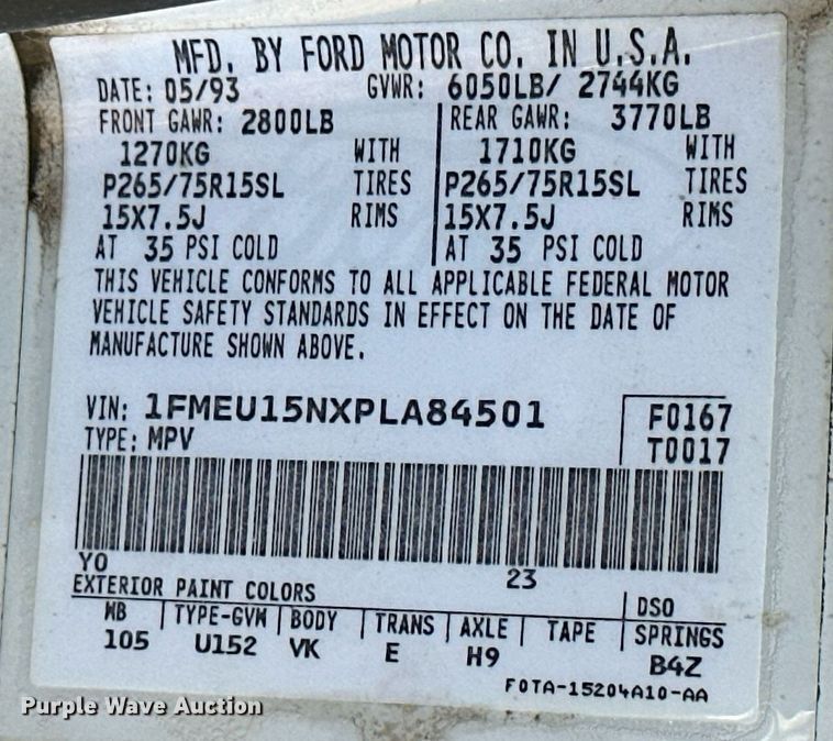 image for item KT9224 1993 Ford Bronco  SUV