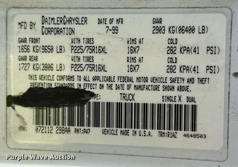 image for item KT9301 1999 Dodge Ram 2500  Quad Cab pickup truck