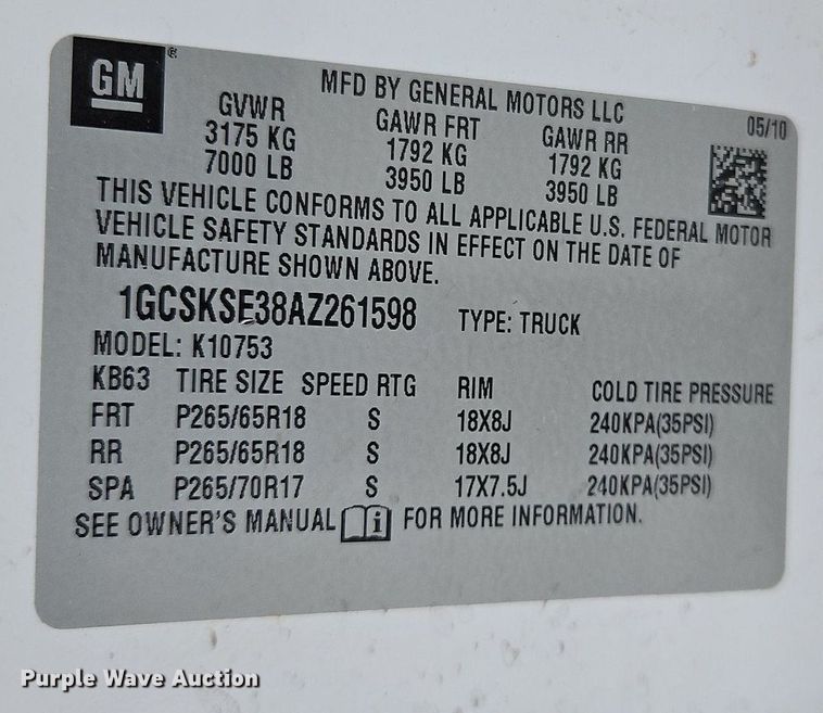 image for item LB9594 2010 Chevrolet Silverado 1500 Z71  pickup truck