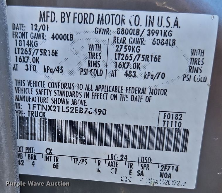 image for item LB9600 2002 Ford F250 Super Duty  SuperCab pickup truck