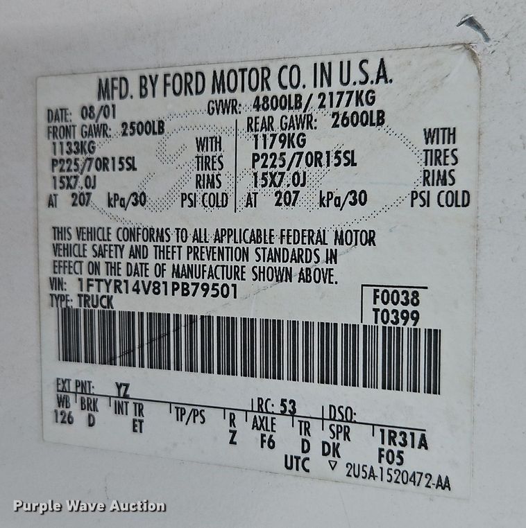 image for item LB9612 2001 Ford Ranger  Crew Cab pickup truck