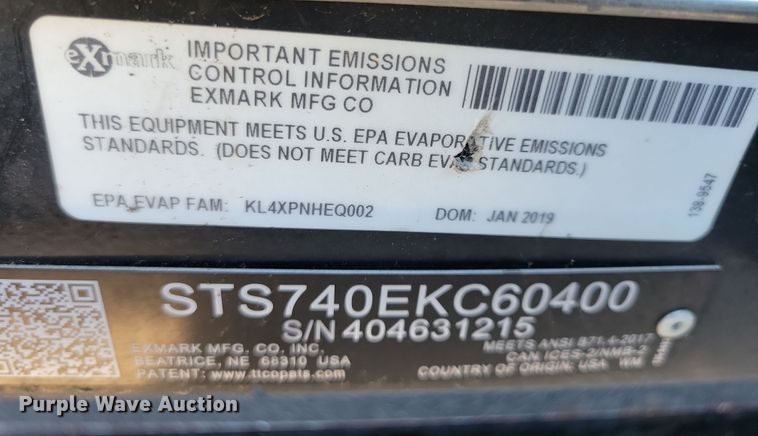 image for item LC9285 2019 Exmark Staris S-Series  ZTR lawn mower