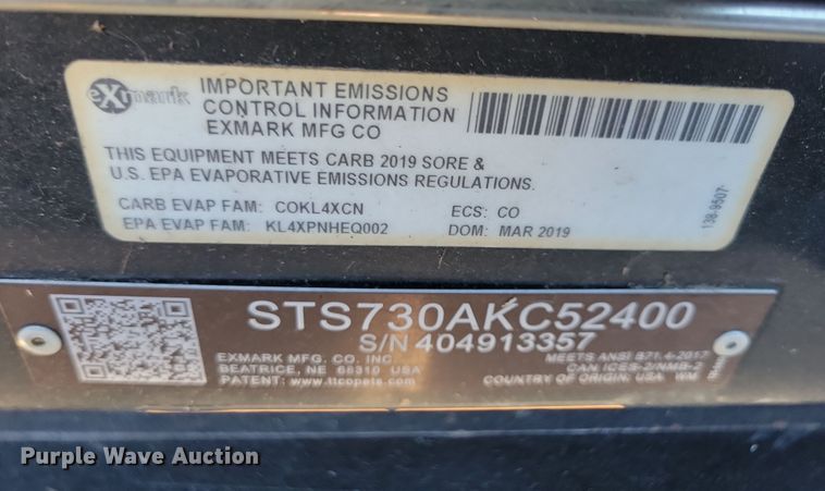 image for item LC9289 2019 Exmark Staris S-Series  ZTR lawn mower