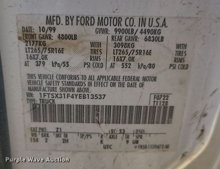 image for item LJ9367 2000 Ford F350 Super Duty  SuperCab pickup truck