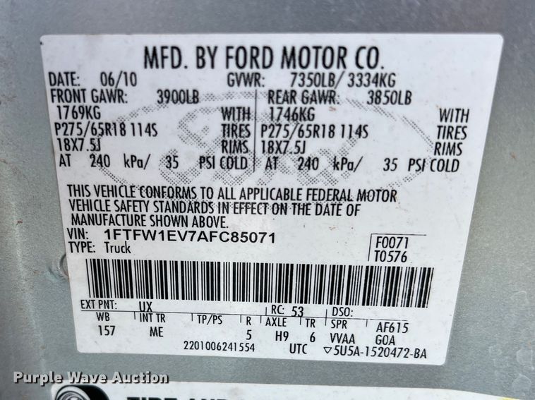image for item LV9162 2010 Ford F150  SuperCrew pickup truck