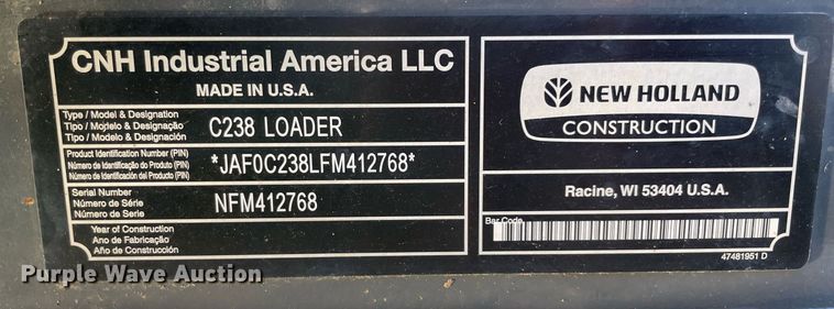 image for item LV9192 2015 New Holland C238  tracked skid steer loader