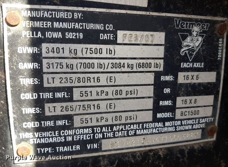 image for item LX9820 2007 Vermeer BC1500  wood chipper