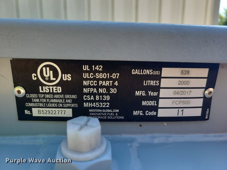 image for item MG9736 2017 Western Global Fuel Cube FCP500  tank