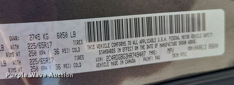 image for item MG9745 2017 Dodge Grand Caravan  handicap accessible van