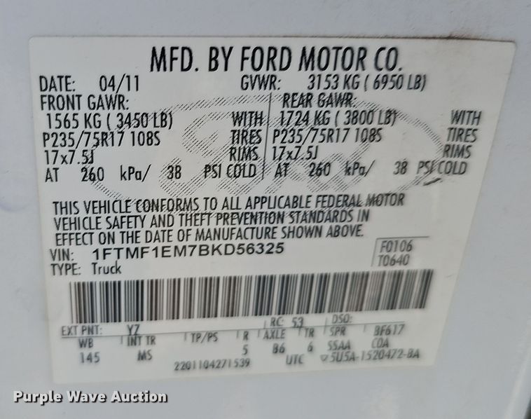 image for item MH9516 2011 Ford F150  pickup truck