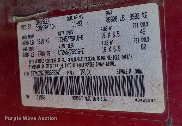 image for item MJ9523 1994 Dodge Ram 2500  utility bed pickup truck