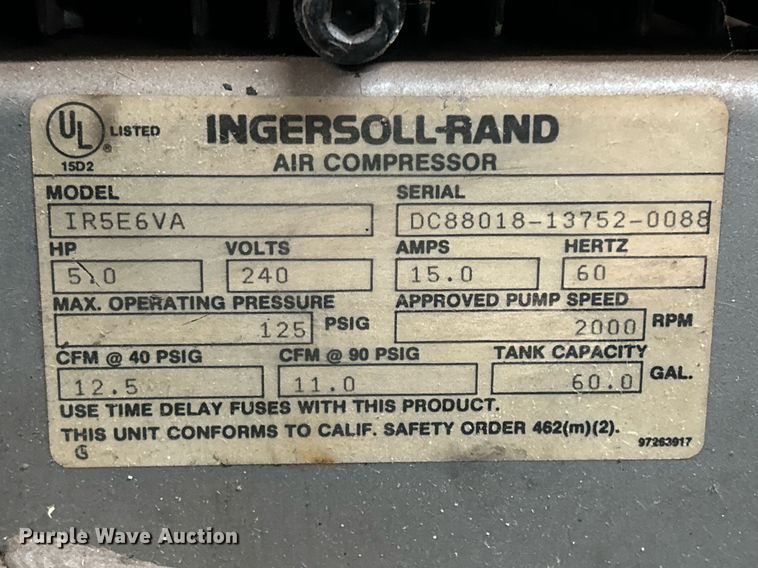 image for item MO9101 Ingersoll Rand IR5E6VA  air compressor