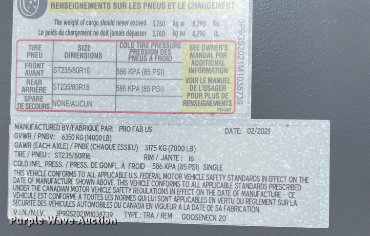 image for item NA9703 2021 Big Bend  livestock trailer