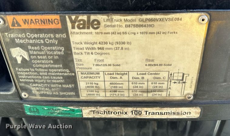 image for item NM9052 Yale GLP050VXEVSE084  forklift