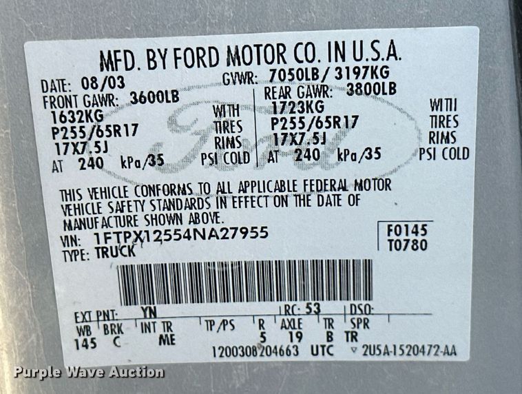 image for item NO9373 2004 Ford F150 XLT  SuperCab pickup truck