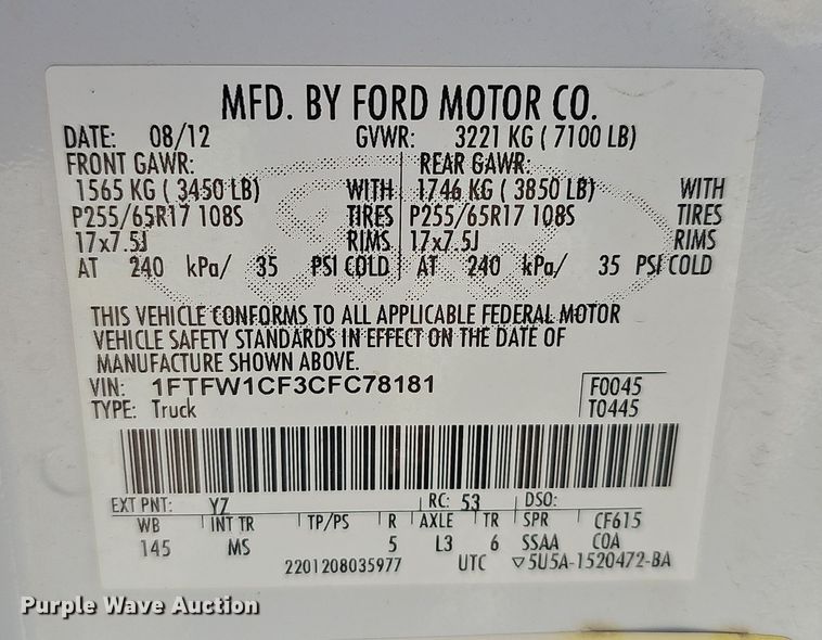 image for item NP9127 2012 Ford F150 XLT SuperCrew pickup truck