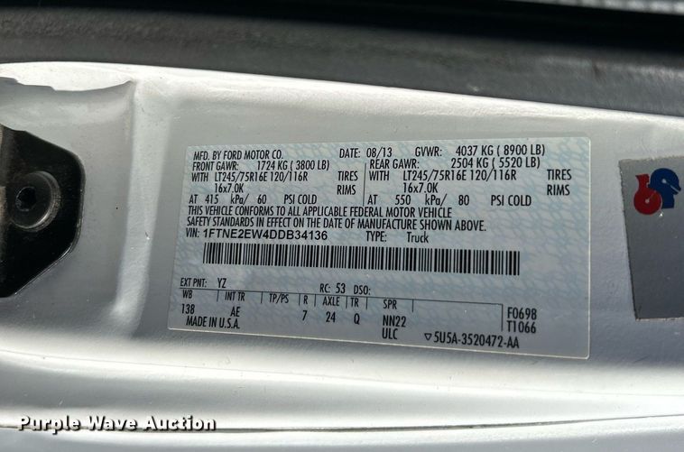 image for item NQ9968 2013 Ford E250 Super Duty  van