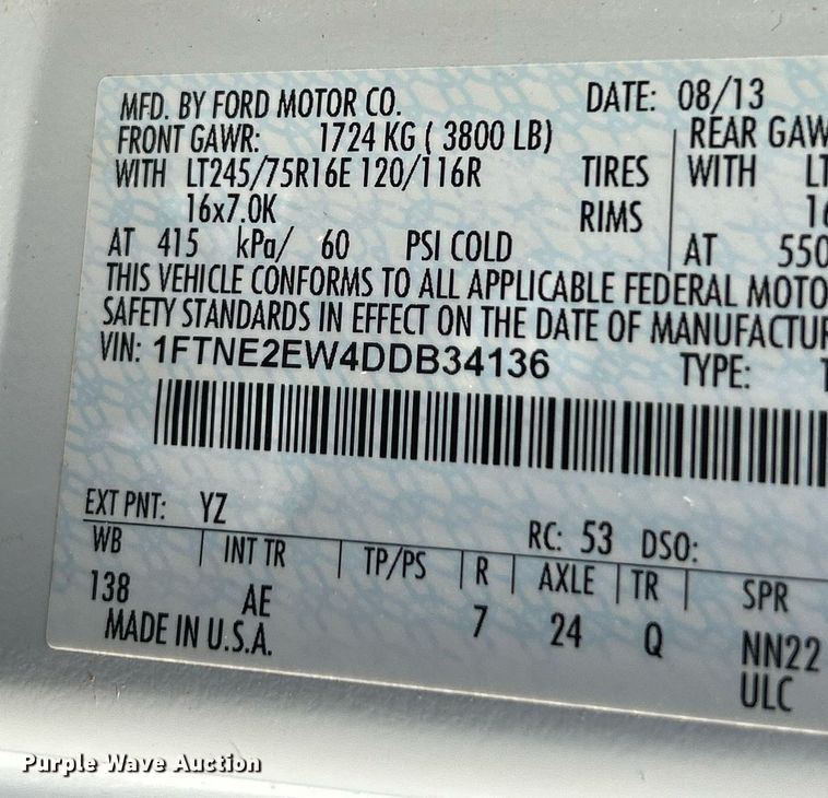 image for item NQ9968 2013 Ford E250 Super Duty  van