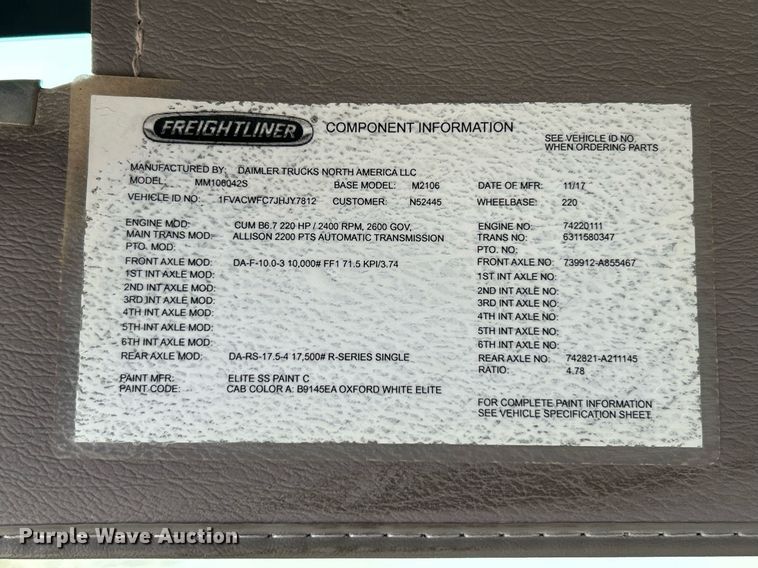 image for item NR9280 2018 Freightliner M2  shuttle bus