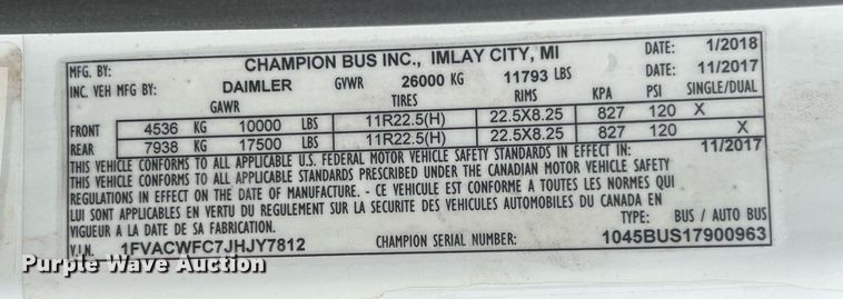 image for item NR9280 2018 Freightliner M2  shuttle bus