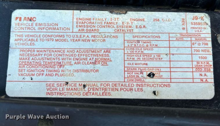 image for item NR9369 1979 Jeep Wrangler  SUV