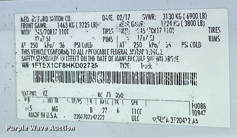 image for item NR9377 2017 Ford F150 XLT  SuperCab pickup truck