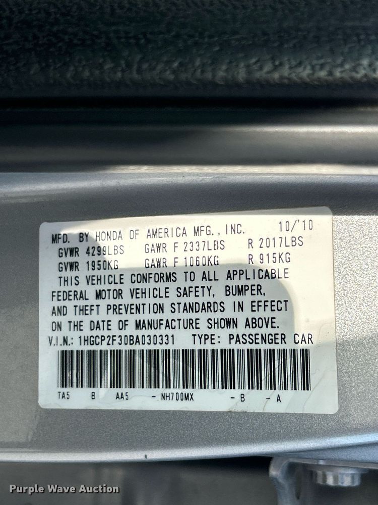 image for item NR9379 2011 Honda Accord