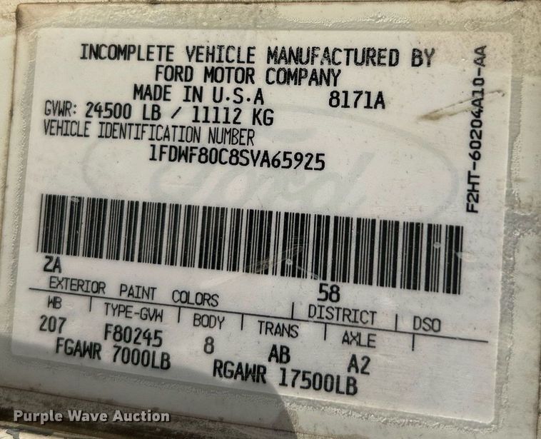 image for item NR9389 1995 Ford F800  flatbed truck