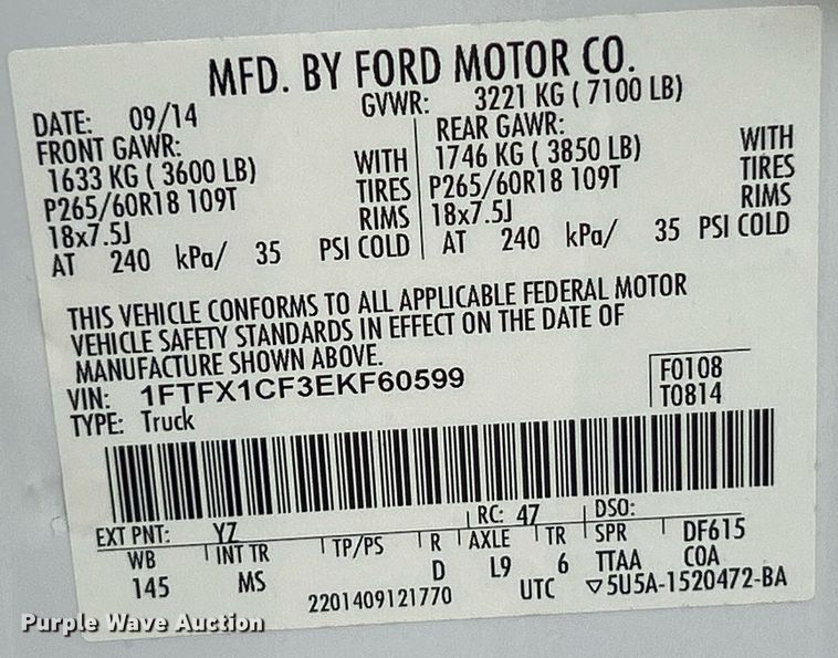 image for item NR9401 2014 Ford F150 XLT  SuperCab pickup truck