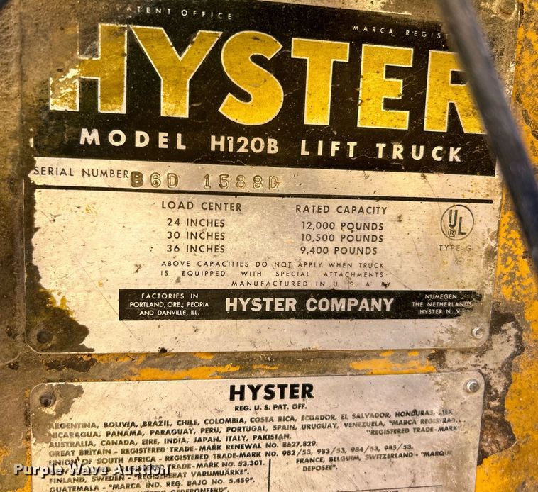 image for item NR9404 Hyster H120B  forklift