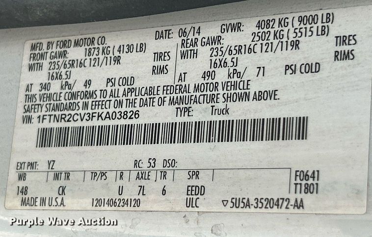 image for item NR9438 2015 Ford Transit 250  van