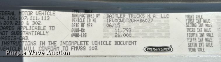 image for item NR9456 2016 Freightliner M2  box truck